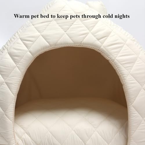 2-in-1 Indoor Cat House & Bed - Cozy Animal Cave & Tent for Large Cats & Small Dogs, Removable Washable Pillow Cushion Included(Khaki) - color: Khaki