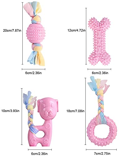 Dog Chew Toys, 7pcs Dog Puppies Teething Chewing Toy Set with Ball and Colorful Ropes, Interactive Pet Toys for Small and Medium Dogs (Pink) - color: Pink