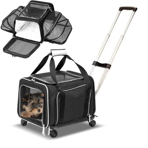 RUFF LIFE 101 Airline Approved Expandable Premium Pet Carrier on Wheels- Two Sided Rolling Carrier- Designed for Dogs & Cats- Extra Spacious Soft Lined Carrier! (Black) (RL-PET-CARRIER-WHEELS) - color: BLACK