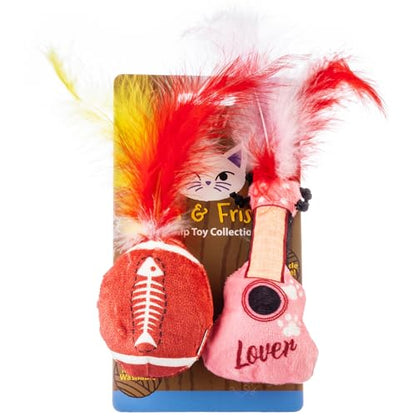 Haute Diggity Kitty Era Collection Set, Plush Cat Toys Catnip Filled with Interactive Crackle Sound, Safe & Durable Toys for Cat & Kitten, 2 Pcs - style: Kitty Guitar + Plush Football