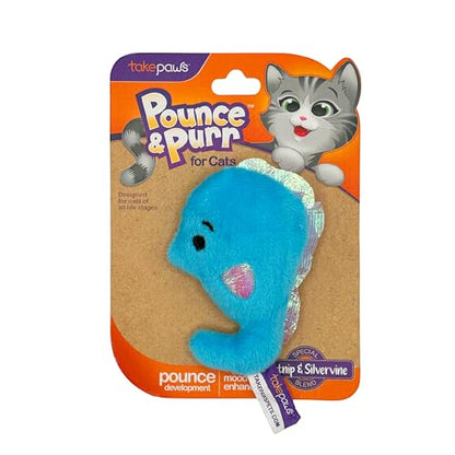 Pounce & Purr® Plush Cat Toys, Catnip & Silvervine Infused, Shiny Iridescent Accents, Interactive Play Toys for Cats & Kittens (Seahorse) - color: Seahorse
