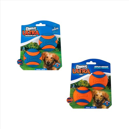 Chuckit! Ultra Ball Dog Toy - Medium Bouncy Fetch Balls for Dogs 20-60 lbs - Made from Durable Rubber - Floating Water Pet Toys - Size Medium - 2.5-inch Diameter - Pack of 4 - size: Medium, style: Squeaker & Ultra 4pk