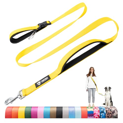 TSPRO Tactical Hands Free Dog Leash, Heavy Duty Adjustable with Padded Handle & Metal Safety Clasp for Walking Running Hiking Training, Medium & Large Dogs (Yellow 25) - color: Basic Yellow, size: for Medium to Large Dogs