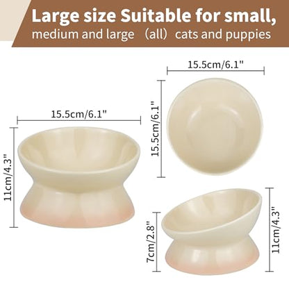 Cat Bowl Elevated Cat Bowls Whisker Friendly Cute Ceramic Tilted Food Bowls for Indoor Cats 6.1 Inch Wide 15° Raised Kitten Supplies Dishwasher and Microwave Safe Yellow Cats Water Bowl - color: Yellow Ceramic Elevated Cat Bowls