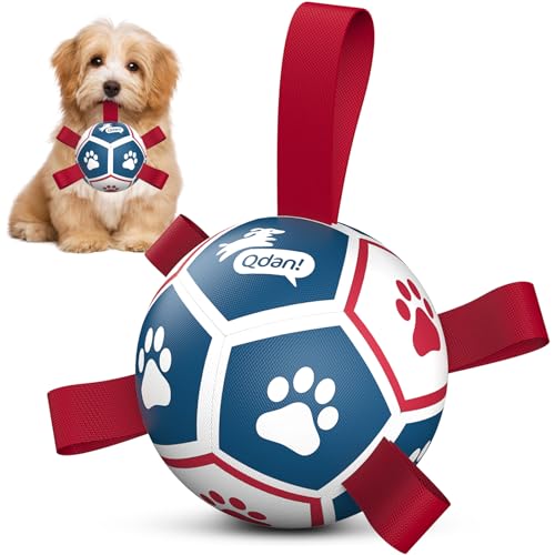 QDAN Small Dog Toys, Outdoor Indoor Toys to Keep Them Busy, Soccer Ball with Straps, Puppy Birthday Gifts, Dog Water Toy, Durable Puppy Balls（5 Inch） - color: Red-Blue, size: Small Size 1 (5")