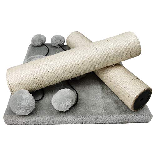 Dimaka 29'' Cat Scratching Post, Natural Sisal Rope Scratcher Post, Kitten Claw Scratch with 4 DanglingToy Balls for Large Cats (Grey) - color: Grey