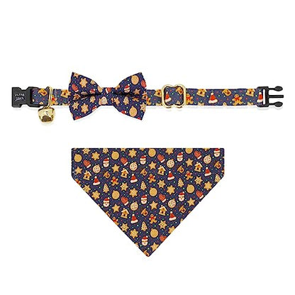 Ultra Joys Cat Collar - Breakaway Safety, Bells & Bowtie Gingerbread Man Small - color: Gingerbread-Whole Set, size: Small