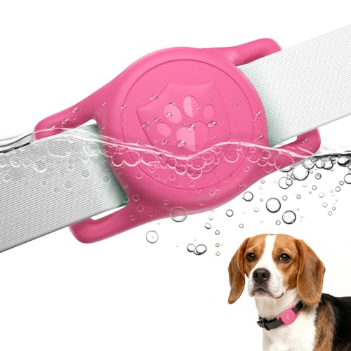 for AirTag Dog Collar Holder, Dog Air Tag Holder, IP68-Waterproof | Lightweight Silicone | Anti-Lost | Ultra-Durable | Compatible with Apple AirTags (Rose Red) - color: Rose Red