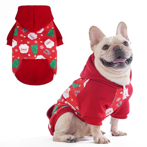 KOOLTAIL Christmas Dog Hoodie for Small Medium Large Dogs - Warm Clothes with Leash Hole, Soft Winter Pet Sweater Hat Hooded Sweatshirt, Clod Weather Coat Outfit for Puppy Cat Girls Boys Red Green, S - color: Christmas Pattern, size: Small