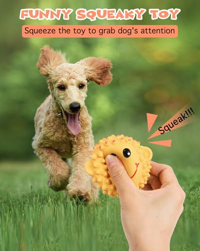 SCHITEC Squeaky Dog Toys, 3'' Interactive Latex Squeak Fetch Play Animal Balls, [2 Pack] Spiky Soft Rubber Puppy Teeth Clean Pet Toy for Small Medium Dogs