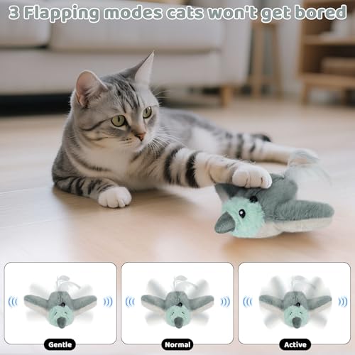 Cat Toys Flapping Birds with Catnip Bags, Chirping Interactive Kitten Toy Indoor, Lifelike Birdie Tweets, Rechargeable Enrichment Moving Wings Cat Exercise Toys Kicker for All Breeds Cat Dog(Gray) - color: A5