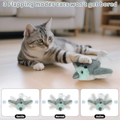 Cat Toys Flapping Birds with Catnip Bags, Chirping Interactive Kitten Toy Indoor, Lifelike Birdie Tweets, Rechargeable Enrichment Moving Wings Cat Exercise Toys Kicker for All Breeds Cat Dog(Gray) - color: A5
