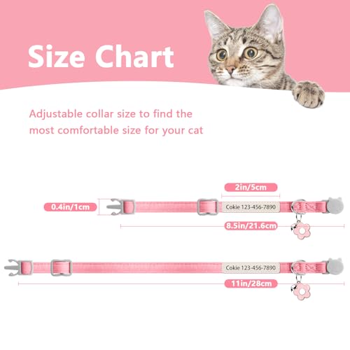 Personalised Glow in the Dark Cat Collar with Bell Flower Decoration, Custom UV-Printed Name & Phone Number, Luminous Adjustable Cat Collar Breakaway (Fluorescent Glow)