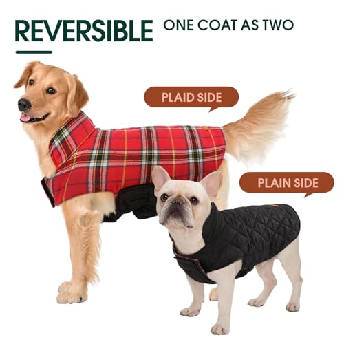 Kuoser Warm Dog Coat, Waterproof Dog Coats for X-Small Dogs, Adjustable Durable Doggie Winter Jacket Reversible Cozy Puppy Cold Weather Apparel from Small to Large Breed, Bright Red XS - color: Bright Red, size: X-Small (Pack of 1)