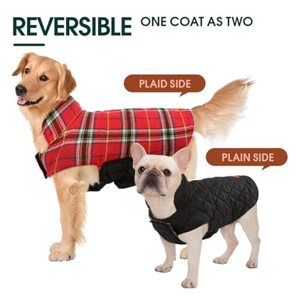 Kuoser Warm Dog Coat, Waterproof Dog Jacket for Extra Large Dogs, Adjustable Durable XXL Doggie Winter Coat Reversible Puppy Cold Weather Apparel from Small to Large Breed, Bright Red XXL - color: Bright Red, size: 2X-Large (Pack of 1)