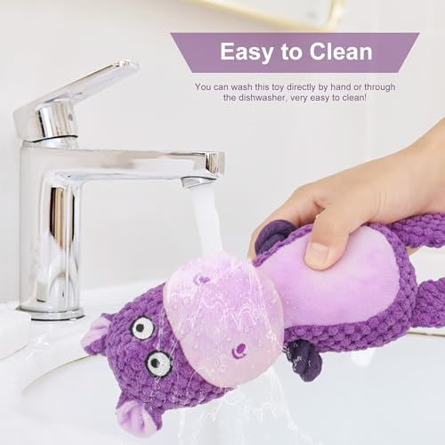Dog Toys, Dog Squeaker Toys with Crinkle Paper, Stuffed Animal Dog Plush Chewing Toy, Cotton Rope Interactive Toys for Puppy, Small, Middle Dogs (Purple Hippo) - color: Purple