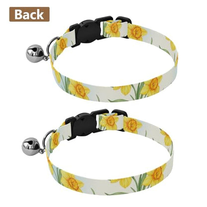 Pet Collars 2 Pack Soft Polyester Pet Collar Adjustable Length 10.6" to 17.1" - color: Yellow Flowers Green Leaves Floral