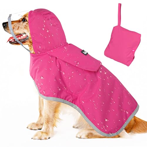 Lukovee Dog Raincoat, Adjustable Dog Rain Jacket with Clear Hooded Double Layer for Large Medium Small Dogs Puppies, Waterproof Rain Coat Poncho with Reflective Storage Pocket & Rim (FU,XS) - color: Fuchsia, size: X-Small