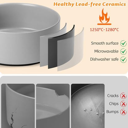 Large Dog Bowls, Non Slip Heavy Ceramic Dog Food and Water Bowl with Silicone Base, 8" Pet Feeding Bowl for Small, Medium, and Big Dogs (Grey, 8 Inches) - color: Grey, size: 8 Inches