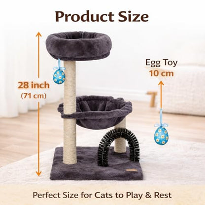 Simple Deluxe 27.8" Small Cat Tree with Easter Eggs,Multi-Level Cute Cat Tree with Scratching Post| Plush Hammock| Perch| Random 3 Pcs Easter Eggs| Groomer Brush for Kittens Play & Rest - color: Smoky Gray & Easter Eggs