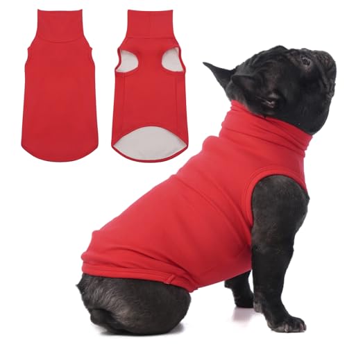 IECOii Small Dog Sweater,Stretch Fleece Vest - Red, Medium,Warm Pullover for Winter Spring and Fall, Soft & Lightweight Dog Sweatshirt Indoor Outdoor Clothes,Turtleneck for Small Medium Dogs Girl Boy - color: Red, size: Medium