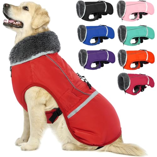QBLEEV Warm & Waterproof Dog Coat - Reflective Turtleneck with Thick Fleece for Winter and Snow, S, M, L Dogs - color: Red, size: Small