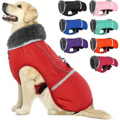 QBLEEV Warm & Waterproof Dog Coat - Reflective Turtleneck with Thick Fleece for Winter and Snow, S, M, L Dogs - color: Red, size: Small