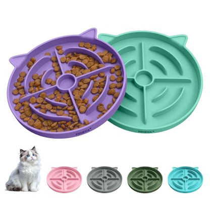 YINEYA 2 Pcs Silicone Slow Feeder Cat Bowl, Cat Slow Feeder for Food Training, Interactive Puzzle Bowls for Puppy, Kitten Dishes to Prevent Overeating, Treat Toys Suitable for Dry and Wet Food - color: Purple & Cyan
