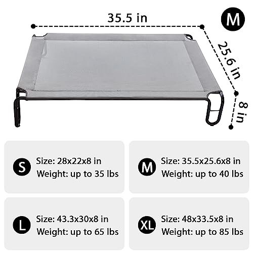 Pettycare Elevated Outdoor Dog Bed - Medium Dog Cot, Waterproof, Cooling, Non Slip, Up to 40 lbs, Grey - color: Grey, size: M: 35x25.6x8 inches