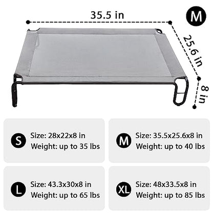 Pettycare Elevated Outdoor Dog Bed - Medium Dog Cot, Waterproof, Cooling, Non Slip, Up to 40 lbs, Grey - color: Grey, size: M: 35x25.6x8 inches