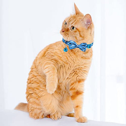 Breakaway Cat Collar with Removable Bow Tie and Bell, 3 Pack Safety Buckle Kitten Collars, Adjustable Pet Collar with Cute Multi-Style Patterns, Ideal for Boy Cats Puppy - color: Style B - Blue