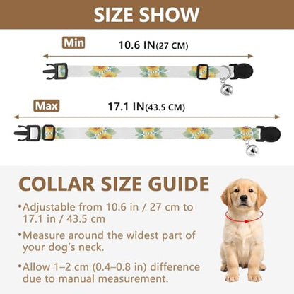 Yellow Sunflowers Green Leaves Kitten Collar with Bell 2 Pack Small Dog Collar Adjustable 10.6 to 17.1 Inches - color: Yellow Sunflowers Green Leaves