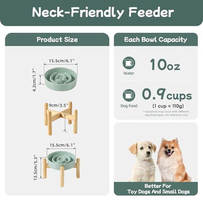 Havniva 6.1” Raised Slow Feeder Dog Bowls, 0.9 Cups Ceramic Dog Bowl Slow Feeding for Small Breed, Elevated Puzzle Dog Food Bowl with Wooden Stand Non-Slip Anti-Gulping & Anti-Choking - color: 1 x Light Green+Stand-A, size: 6.1inch-New