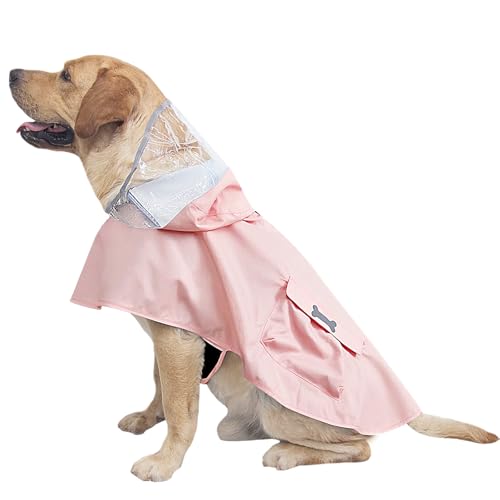 Dog Raincoat Waterproof, Adjustable Reflective Hooded Dog Rain Poncho with Leash Hole for Small Medium Large Dogs (Pink, Large) - color: Pink, size: Large(22-37lb)