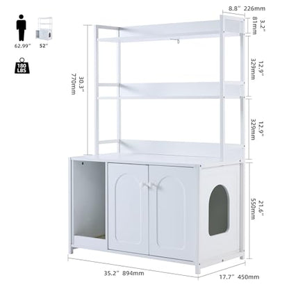 Garvee Cat Litter Box Enclosure with Shelves, 52'' Large Hidden Cats Furniture for Most Litter Box, Wood Enclosed Dog Proof Cat Kitty Cabinet with Scratch Mat White - color: White-1