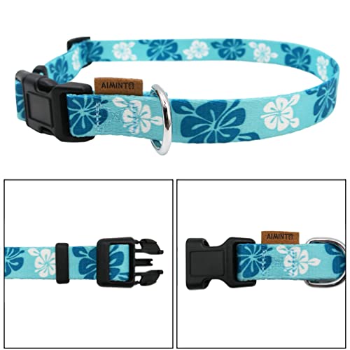 Dog Collar, Cute Floral Pattern, Soft and Adjustable Collar with Quick Release Buckle (XS (Neck 9-13", Width 3/8"), Hawaiian Blue) - color: Hawaiian Blue, size: XS (Neck 9-13", Width 3/8")