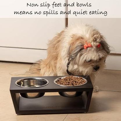 4" Tall Elevated Dog Bowls for Small Dogs, Food and Water Bowl Set by Pawfect Pets (Black) - color: Black