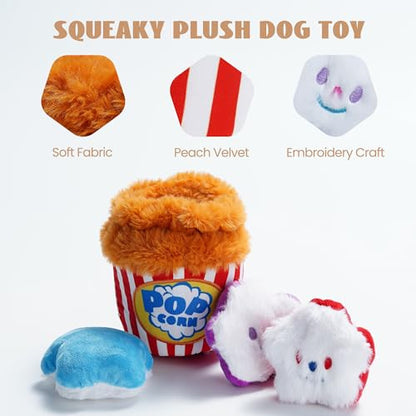 Nocciola Popcorn Squeaky & Plush Dog Toys | Hide & Seek, Interactive, Crinkle Toys for Small & Medium Dogs - style: Popcorn