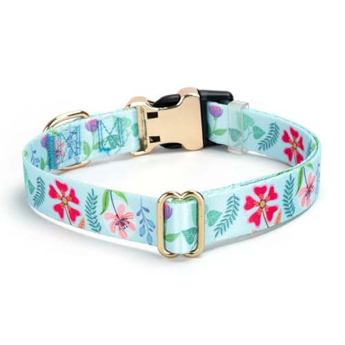 Personalized Custom Customized Silent No Jingle Dog Collar with Engraved ID Dog Name Phone Number/Dog Collars for Puppy X-Small Small Medium Large X-Large Boy Girl Dogs-Blue Flower-XS - color: 12 Blue Flower, size: X-Small (0.6" *7.8"-11.8")