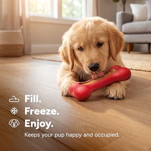 GoSports Pets PupsCream Frozen Dog Treat Holder - Dog Enrichment Fill and Freeze Bone Station - Helps Keep Dogs Busy - style: Small - Red