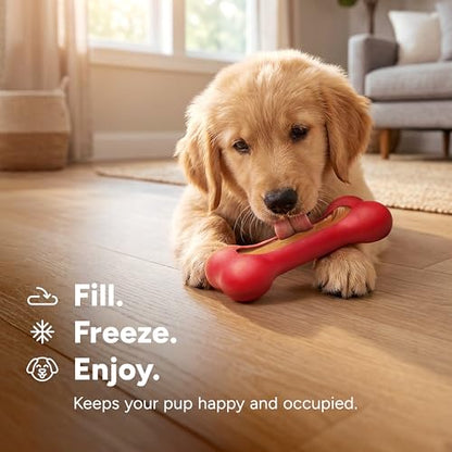 GoSports Pets PupsCream Frozen Dog Treat Holder - Dog Enrichment Fill and Freeze Bone Station - Helps Keep Dogs Busy - style: Small - Red