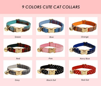 Personalized Cat Collar with Engraved Name and Phone Number - Customizable Kitten Collars for Boys and Girls (Plaid) - color: Plaid