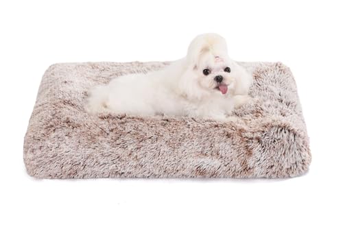 Bedfolks Waterproof Dog Crate Bed, Plush Dog Kennel Pad with Removable Washable Cover, Faux Fur, 17"x12", Brown - color: Brown, size: XX-Small(17x12'')