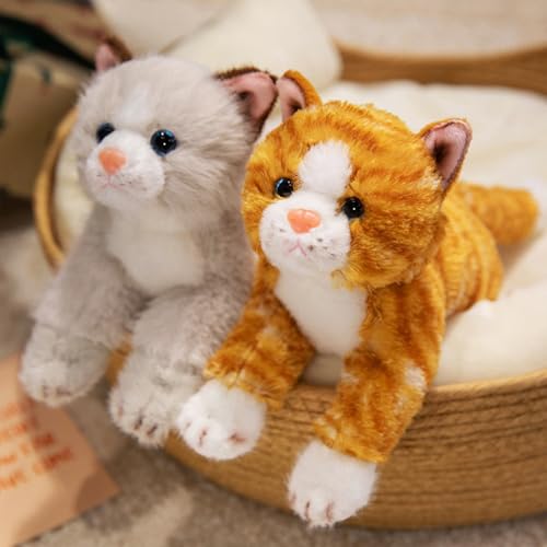 PEACH CAT Cat Stuffed Animal 9.8" Realistic Kitten Plushies Soft Plush Toys Gifts for Kids Grey and White - style: 9.8“ Grey and White Cat