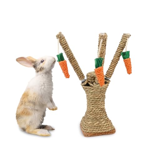 Natural Rattan Carrot Chew Toy for Rabbits Durable Bunny Toys for Indoor Bunnies Safe Chewing and Climbing Enrichment - color: Carrot Tree