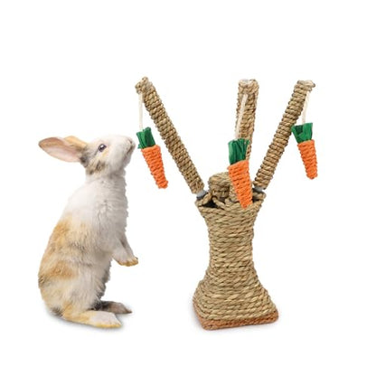 Natural Rattan Carrot Chew Toy for Rabbits Durable Bunny Toys for Indoor Bunnies Safe Chewing and Climbing Enrichment - color: Carrot Tree
