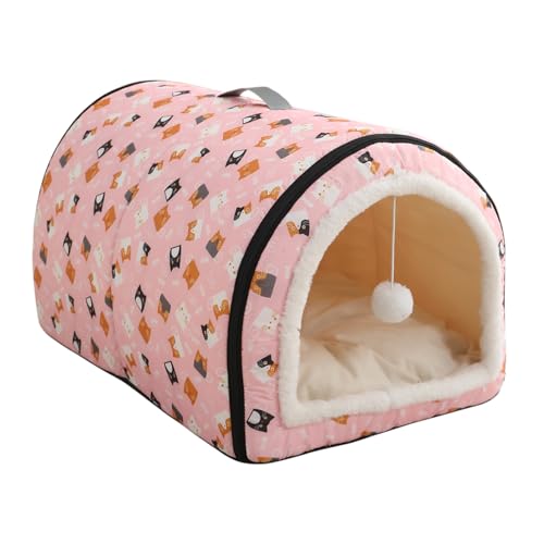 Cozy Cat Bed Cave, Cat Bed for Kittens and Small Pets, Kitten Bed Hideout House with Removable Mattress for Kittens (Pink, 18"×13"×13")