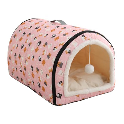 Cozy Cat Bed Cave, Cat Bed for Kittens and Small Pets, Kitten Bed Hideout House with Removable Mattress for Kittens (Pink, 18"×13"×13")