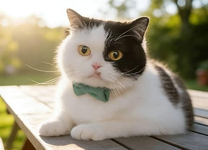 Cat Collar Breakaway Bowtie Safety with Bell Adjustbale Kitten Puppy Solid Plaid Color Set J-[2pcs] Green - color: J-[2pcs] Green