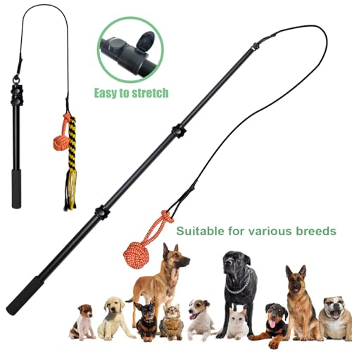 Upgraded Interactive Dog Toys - Extendable Flirt Pole Teaser Wand with Braided Rope Chewing Tugs and Squeaky Plush Chase Toy for Dog Puppy Outdoor Entertainment, Train and Exercise - color: Black-102